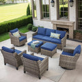 Patio Furniture Set, 7 Pieces Outdoor Wicker Rattan Sofa Couch with Swivel Rocking Chair, Ottomans and Comfy Cushions, All Weather Outdoor Conversation Sets, Suit for Porch Deck