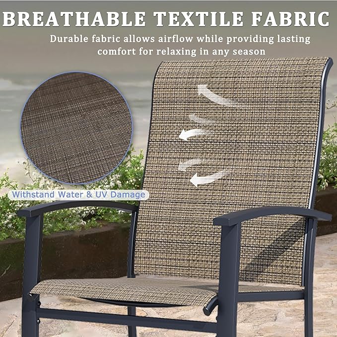 Outdoor Dining Chairs Set of 8, Stackable Patio Chairs with Metal Frame & Textilene Fabric, Perfect for Patio Garden Deck, Mocha