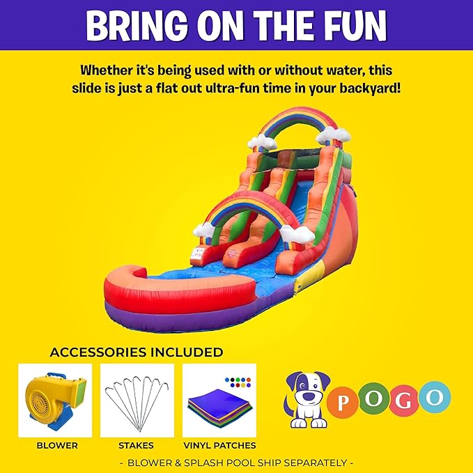 Inflatable Water Slides for Kids - Backyard Inflatable Water Slides with Splash Pool - Rainbow Cloud Slide Complete with Blower, and Stakes - 25.5' x 9' - 15' Tall Slide