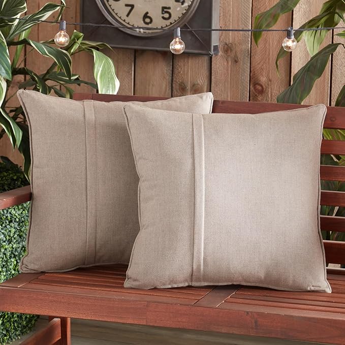 Greendale Home Fashions Sunbrella 20" Square Outdoor Throw Pillow with Removable Cover (Set of 2), Cast Ash 2 Count
