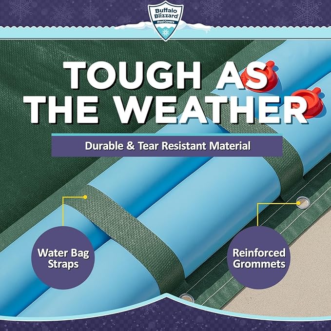 Buffalo Blizzard Ripstopper 25 ft x 45 ft Rectangular Winter Pool Cover | Green Heavy Duty Cover for Inground & Above Ground Swimming Pools | Cold & UV Resistant | Shields from Seasonal Debris