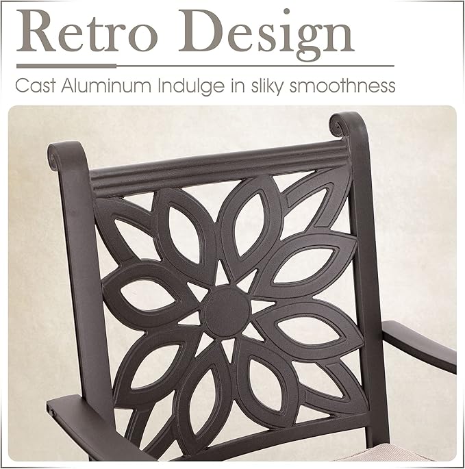MFSTUDIO Cast Aluminum Bar Height Patio Dining Set of 7, Outdoor Table and Chairs Set with 1×54" Round Aluminum Patio Table and 6×Swivel Outdoor Bar Stool