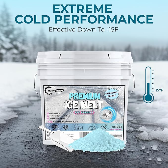 Ice Melt for Snow Pet Friendly - Fast Acting Magnesium Chloride Ice Melt Salt, Snow Salt 15lb Bucket with Scoop