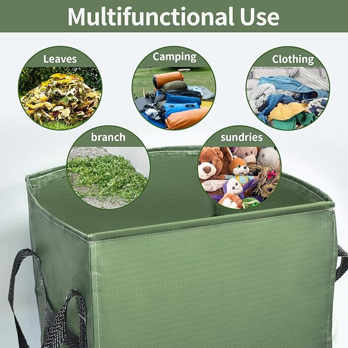 2-Pack 66 Gallons Reusable Yard Waste Bags, Upgrade Heavy Duty Foldable Garden Leaf Bag Lawn Bags Trash Bag Waste Container, Keep Upright (25.5" L × 25.5" W × 27.5" H)