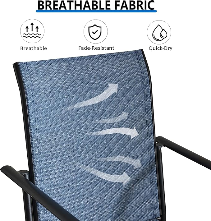 Outdoor Dining Chairs Set of 2, Stackable Patio Chairs with Textilene Fabric, Lightweight Garden Chairs for Poolside, Backyard, Camping, Light Blue