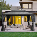 Domi Hardtop Gazebo 10x12FT, Aluminum Outdoor Gazebo with Galvanized Steel Double Roof Canopy, Curtains and Netting Included, Metal Gazebo Permanent Pavilion for Patio, Lawn, Garden, Gray