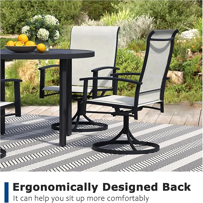 Patio Swivel Chairs Set of 8, Outdoor Swivel Chairs with Armrest, High Back Patio Chair with Metal Frame, All-Weather Outdoor Dining Chair for Deck, Porch and Lawn, Oyster Beige