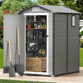 GVDV 4×6FT Outdoor Resin Plastic Storage Shed with Reinforced Floor, All-Weather Plastic Shed with Lockable Door, Window, Waterproof Tool Storage for Garden, Backyard, Patio