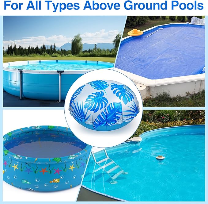 12pcs 4ft Pool Pillows for Above Ground Pools, Cover Balloon Winterizing Inflatable Air Pillow Float with Ropes PVC Ice Equalizer Closing Winter Swimming Ball Accessories