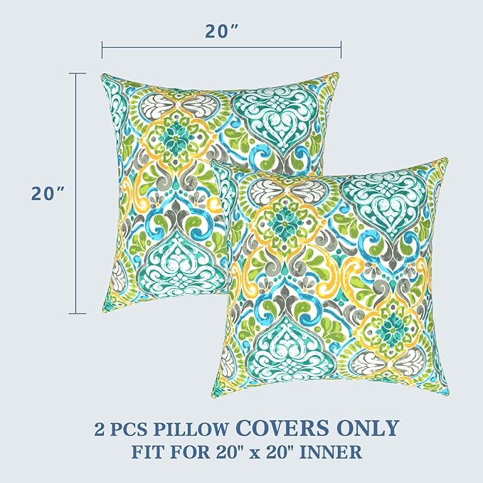 LVTXIII Outdoor Throw Pillow Covers 20 x 20 Inch, Covers ONLY Modern Cute Pattern Decorative Square Toss Pillow Case Pack of 2 for Home Patio Garden Sofa Bed Furniture, Damask Green