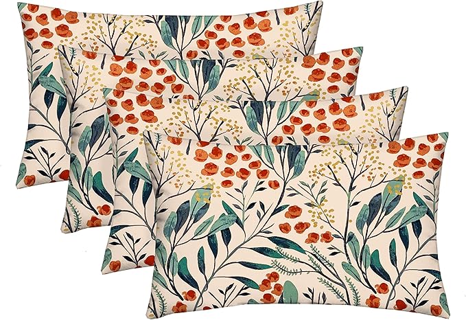 RSH Décor: Set of 4 Lumbar Throw Pillows | Indoor/Outdoor All Weather Polyester Fabric | Decorative Accent Cushions for Patio Furniture | Reversible | 26” x 16" | Gould Red Blue Floral