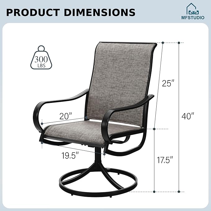 MFSTUDIO Swivel Patio Dining Chairs Set of 2, Outdoor Dining Chairs with Breathable Quick-Drying Textilene Fabric & Sturdy Metal Frame, All Weather Outdoor Furniture Chairs for Deck, Bistro, and Lawn