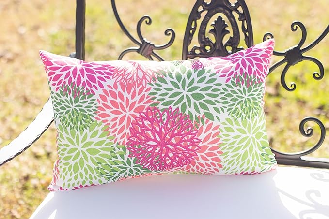 RSH DECOR: Lumbar Throw Pillows Set of 2 | 20” x 12" | All-Weather Spun Fabric | Water and Fade-Resistant | Outdoor Support Pillows for Patio Furniture | Floral Blooms Pink