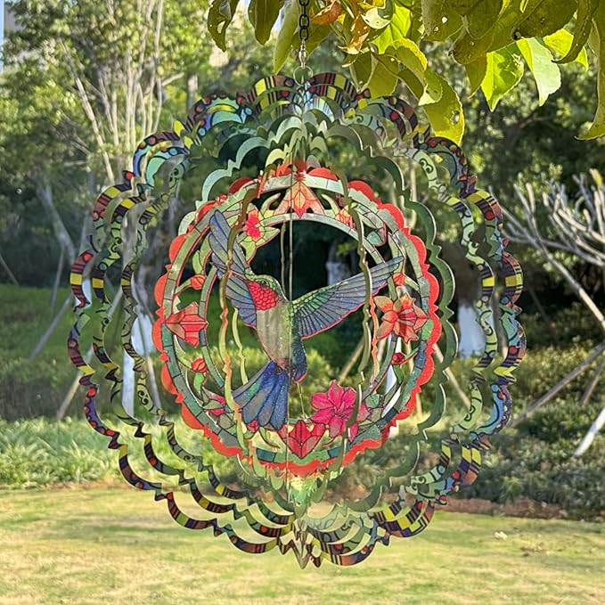Wind Spinners Outdoor Hummingbird Decorations - Birthday Gifts for Women Mom Grandma, Hanging 12 inch 3D Sculptures for Garden Decor for Outside, Patio, Yard