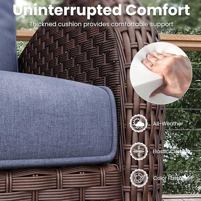 6 Pieces Patio Furniture Sets, Wicker Rattan High Back Outdoor Swivel Rocking Chairs Set with 3-Seat Couch, Ottomans and Side Table