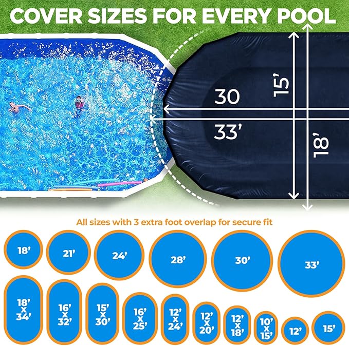 15 x 30 ft Oval Pool Covers for Above Ground Pools, Oval Winter Cover, Keeps Out Debris, Cold and UV Resistant, Supreme Mesh, Navy Blue