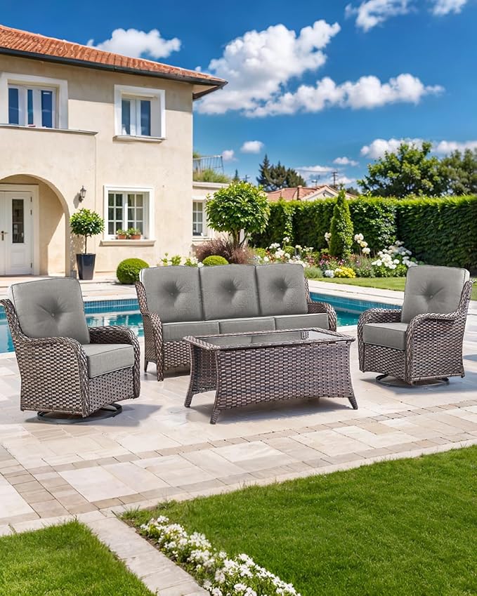 Luxury 22x24/22x25 6-Inch Outdoor Deep Seat Cushions Set of 6 - Comfortable Patio Zipper Chair Cushion for Outside Wicker Wicker Rocking Swivel Chairs Loveseat Couch Sectional Sofa - Grey