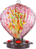 LUJII Seashell Shaped Hand Blown Glass Hummingbird Feeder for Outdoors Hanging, Rust Proof & Leak Proof, 25 fl.oz, Unique Gardening Gift for Friends, Garden & Backyard Decor, Purple