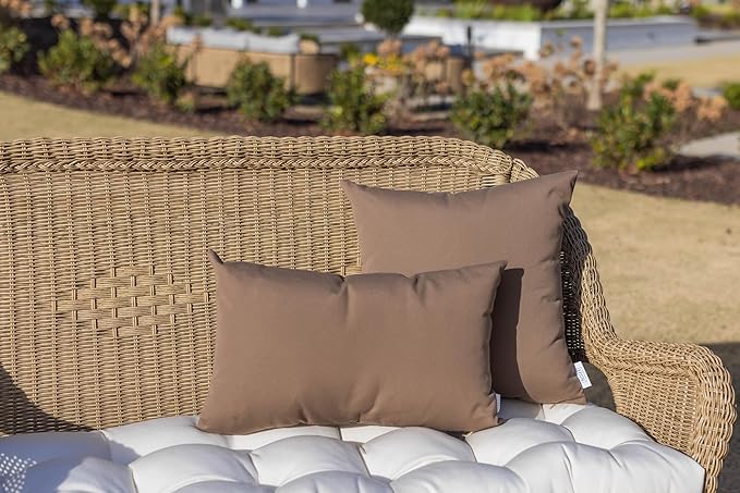 RSH DECOR: Sunbrella Pillow Covers Set of 2 | Covers Only - 26" x 16" | Outdoor Lumbar Pillow Covers Crafted with Sunbrella Performance Fabric | Canvas Taupe