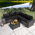 Outdoor Patio Furniture Set, 6 PCS Outdoor Furniture All Weather Patio Sectional Sofa PE Wicker Modular Conversation Sets with Coffee Table,5 Chairs & Seat Clips Black