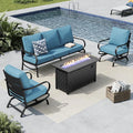 MFSTUDIO 4 Piece Patio Conversation Sets, All Weather Metal Frame Outdoor Furniture Set Patio Sofas with 1 x 45 Rectangular Fire Pit Table, 1 x 3-Seat Sofa, 2 x Rocking Chairs, Navy Cushion