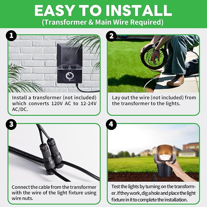 Low Voltage Well Lights LED, 12V in-Grade Landscape Lights, Outdoor IP67 Waterproof, 6" Wired Shielded Top Aluminum ORB for Path Yard 6W 420LM 10 Pack