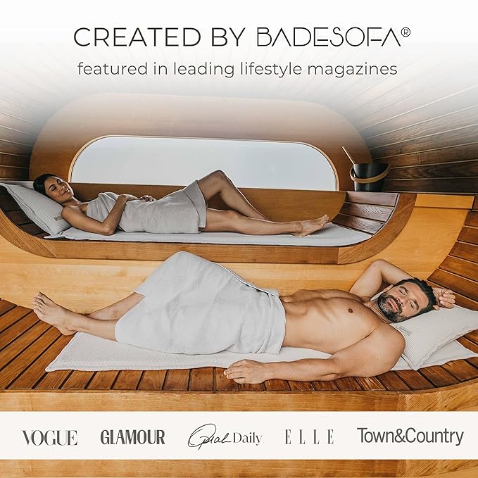 SAUNASOFA™ Sauna Mat & Pillow Set – 3 seater sauna seat cushion and pillow for indoor and outdoor infrared or finnish sauna – luxury sauna gift in taupe