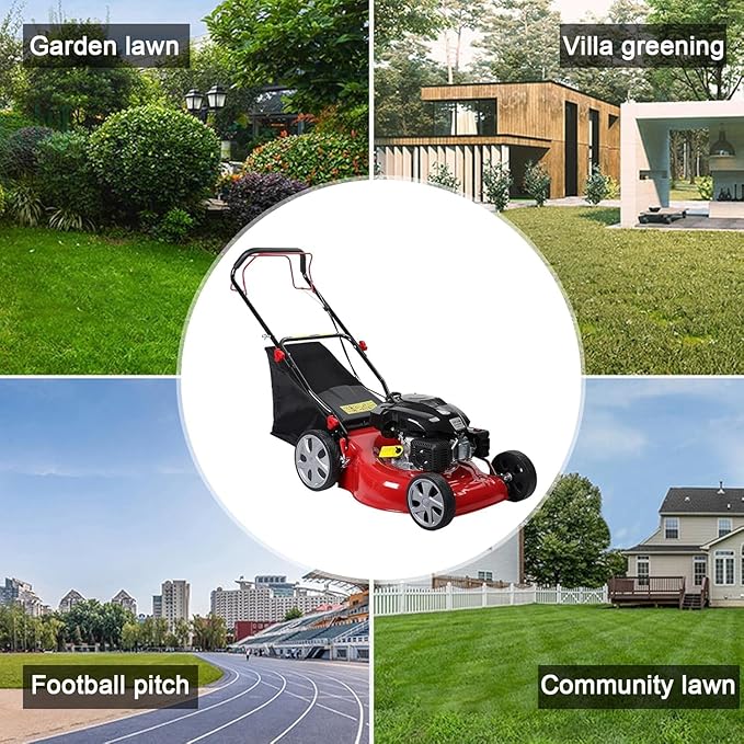 20 Inch 141cc Self Propelled Gas Lawn Mower, 4-Stroke Engine with 50L Grass Catcher, 7-Position Height Adjustment & Foldable Handle, Lawn Mower for Yard & Garden