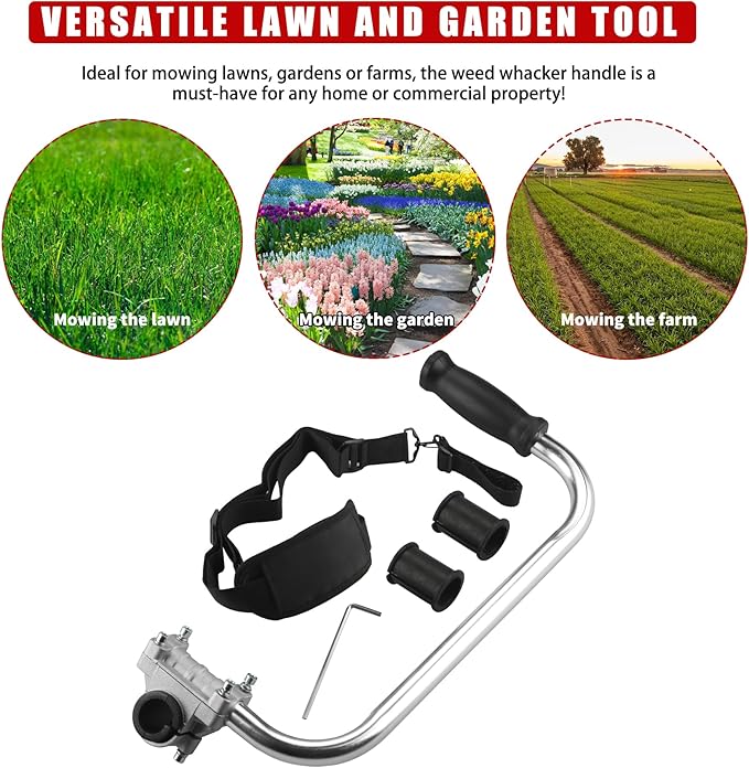String Trimmers Handle with Shoulder Strap Harness, Weed Eater Handle Extension with Bracket Clamp, Ergonomic Trimmer Grip, Weed Wacker Attachments Aluminum Lawn Trimmer Grip for Landscaping,Lawn Care