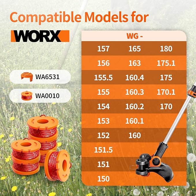 Eventronic 10 Pack WA0010 Trimmer Line Compatible with Worx Weed Eater, 0.065" Autofeed Replacement Trimmer Spool for Worx String Trimmer(8 Line Spools + 2 Caps)