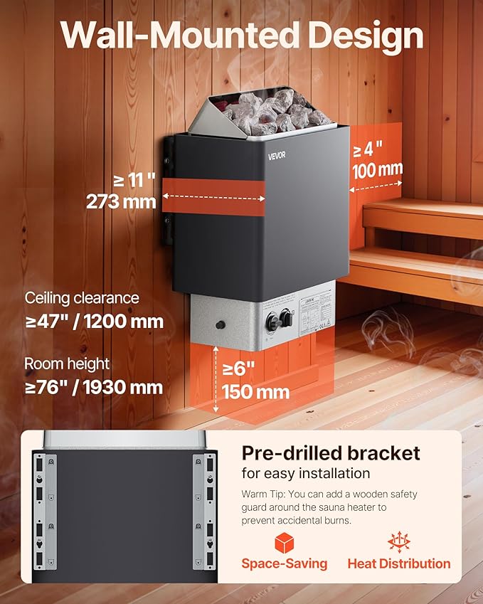VEVOR Sauna Heater,220V Electric Sauna Stove, Steam Bath Sauna Heate 3h Timer and Adjustable Temp for Max. 176-318 Cubic Feet, Home Hotel Spa Shower Use (6KW) FCC Certification