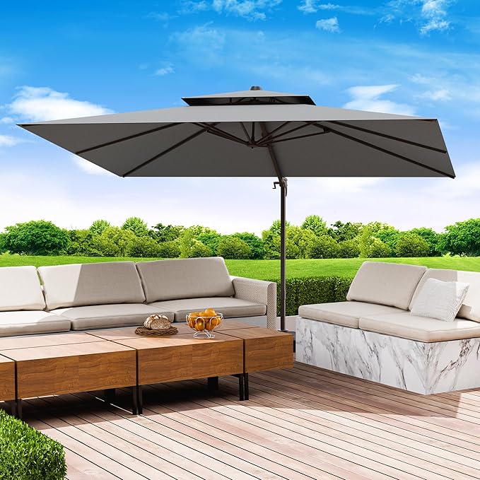 10x13 FT Patio Umbrella, Large Cantilever Rectangular Double Top Heavy Duty Offset Umbrellas with 360° Rotation, Outdoor shade for Garden Deck Pool Patio, Gray