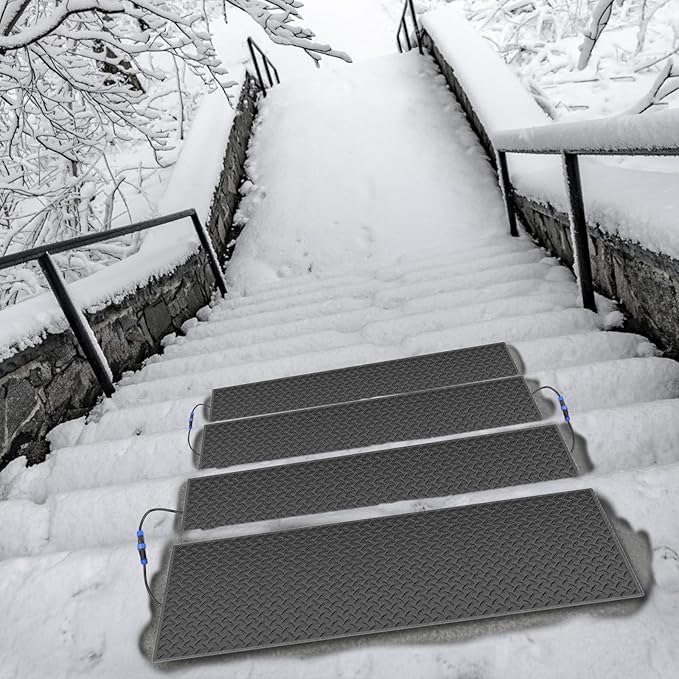 Snow Melting Mats Outdoor for Stairs,10 x 30 in 3 Pack No-Slip Heated Outdoor Mats with 10 ft Power Cord, 3 in/h Speed Snow and Ice Melting Pads for Winter Outdoor Stairs, Steps Snow Removal