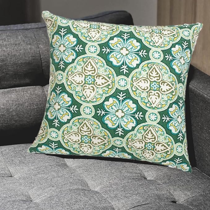 FUNHOME Outdoor Indoor Throw Pillows 18”x18”, Set of 2 Decorative Throw Pillows with Inserts, All Weather Water-Repellent Square Pillows for Bed, Couch, Sofa and Patio Furniture-Green Medal