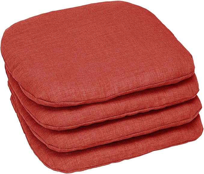 BrylaneHome Indoor/Outdoor Chair Pads (Set of 4) - 16" L x 15.6" W - Water, Stain & Fade Resistant - Geranium