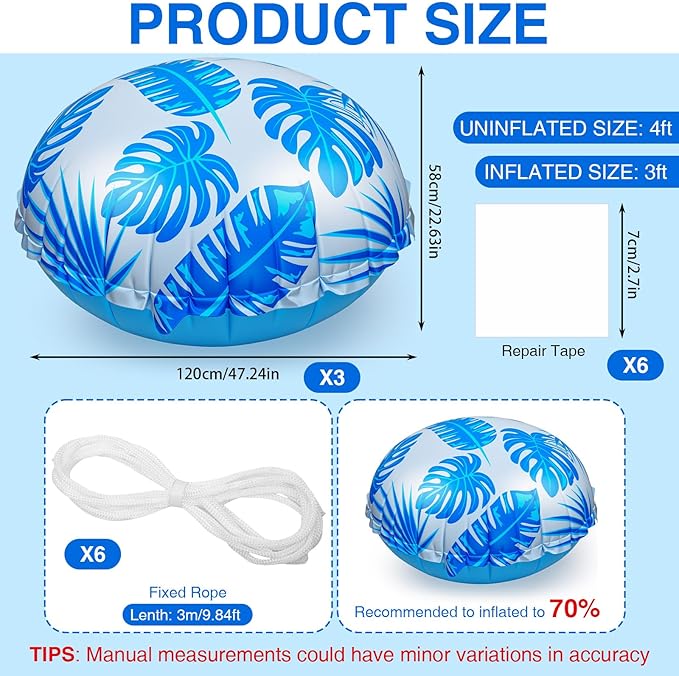 3pcs 4ft Pool Pillows for Above Ground Pools, Cover Balloon Winterizing Inflatable Air Pillow Float with Ropes PVC Ice Equalizer Closing Winter Swimming Ball Accessories