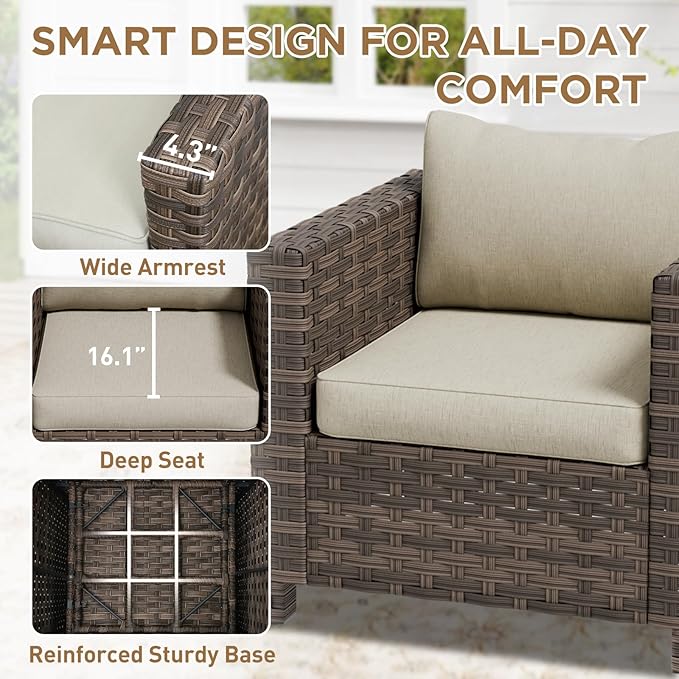 COOS BAY Lanai Chic Outdoor Chair Set of 2, Deep Seating Patio Chairs, Modern Outdoor Armchairs, 2 Pieces, Brown/Beige