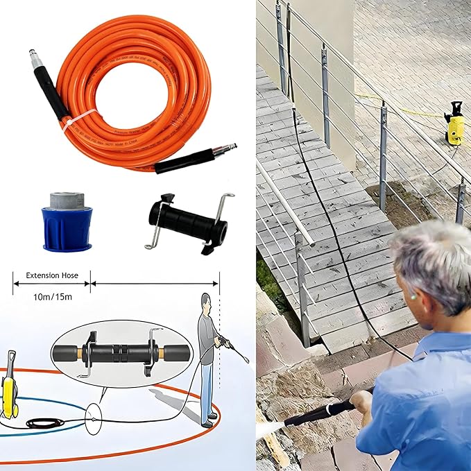 5800PSI/400Bar Ultra Flexible Pressure Washer Hose for Bosch Home Cleaning, 5M-30M High Pressure Extension Tube with Quick-Connect Adapter,(Red/Blue/Yellow/Green/Grey/Orange/Light Blue)(Orange,95FT)