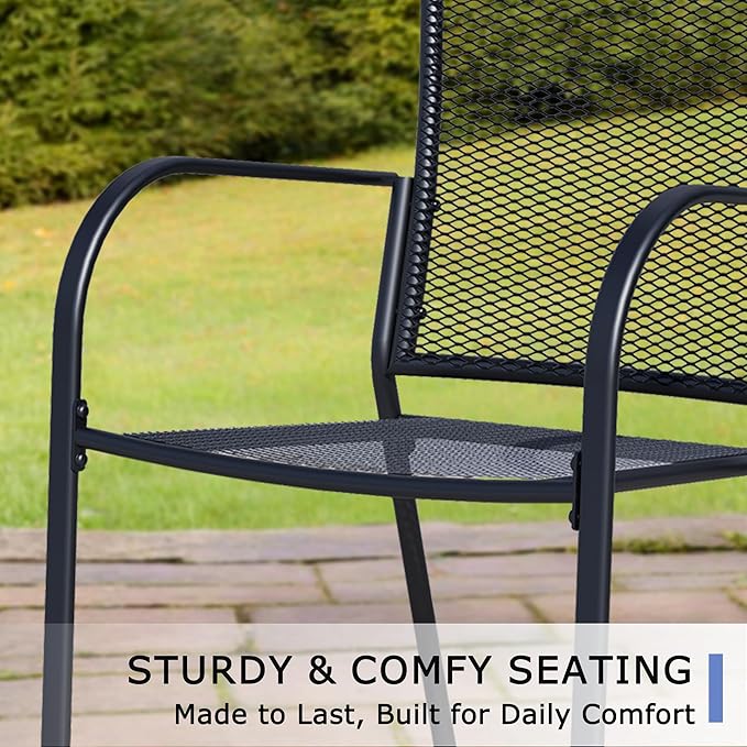 Outdoor Metal Patio Chairs Set of 6, Stackable Iron Mesh Dining Chairs with Armrests, All-Weather Bistro Chairs for Garden, Backyard, Porch, or Balcony