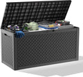 100 Gallon Resin Deck Box, Lockable Outdoor Storage Box for Patio Cushions Storage Furniture,Garden Tools, Pool Supplies, Weatherproof and UV Resistant（Black L）