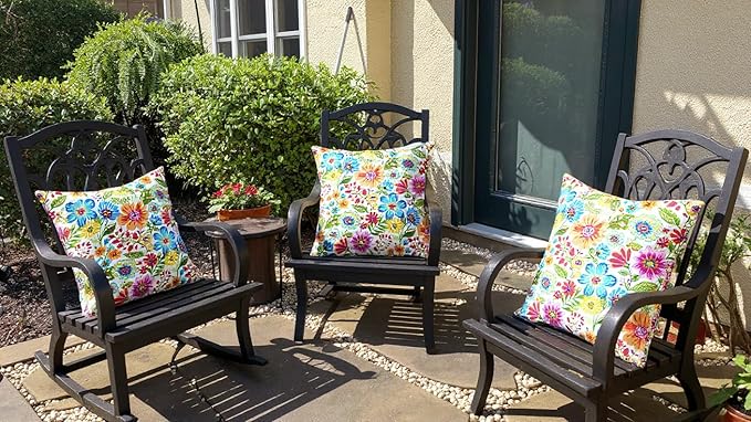 RSH DECOR: Square Throw Pillows Set of 4 | 17” x 17” | All-Weather Spun Fabric | Water and Fade-Resistant | Outdoor Accent Pillows for Patio Furniture | Gregoire Fresco - Made in USA
