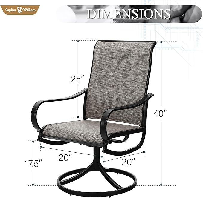 Sophia & William Patio Chairs All Weather Patio Dining Chairs Set of 2 Swivel Patio Chairs Textilene High Back for Lawn Garden Backyard Weather Resistant-Black Metal Frame