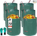 Joyhalo Reusable Yard Waste Bags - 72 Gallon, 6 Pack, Heavy Duty with Gardening Gloves & 4 Handles, Standable, Camping & Recycling