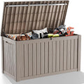 180 Gallon Large Deck Box,Resin Outdoor Storage Box with Lockable for Patio Furniture, Pool Accessories, Garden Tools Waterproof Outside Storage Box, Grey