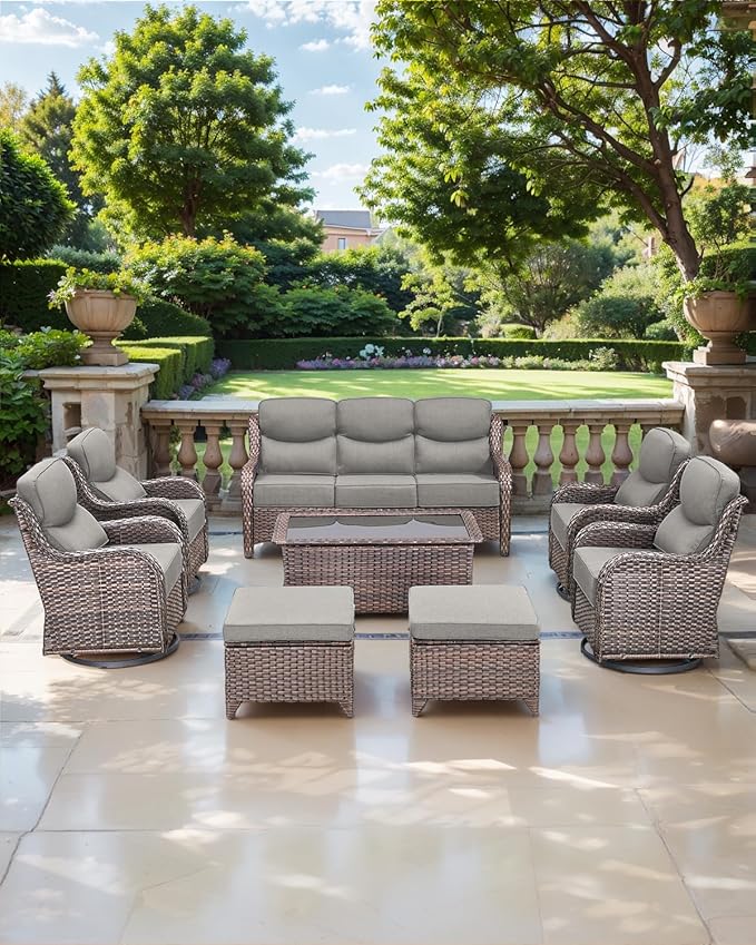 Luxury 22x24/22x25 6-Inch Smile Outdoor Cushions for Patio 5 Piece Set - Set of 5 Zippered Outside Pillows for Wicker Metal Dining Rocking Swivel Chairs Loveseat Couch Sectional Sofa - Grey
