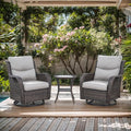 Patio Swivel Chairs with Smile-Shaped Cushions, 3 Piece High Back Patio Swivel Glider Chairs with Side Table 3PCS PE Rattan Luxury Patio Conversation Set Brown Wicker | Beige Cushions