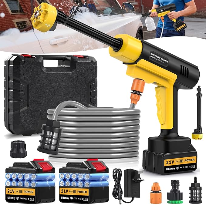 Battery Pressure Washer Electric Power Washer Cordless,130Bar/1885PSI Cordless Pressure Washer Battery Operate with 3.0Ah Battery&Charger&6-in-1 Nozzle, 3 Power Level Handheld Portable pressure washer
