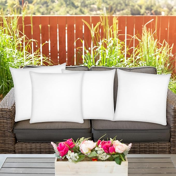 Covers & All Premium Square Throw Pillow Inserts with Covers Set of 4, 12 x 12 Inches White, Decorative Cushions for Couch Sofa Home Decor Office Travel UV Resistant Waterproof Soft Cushions Pillows