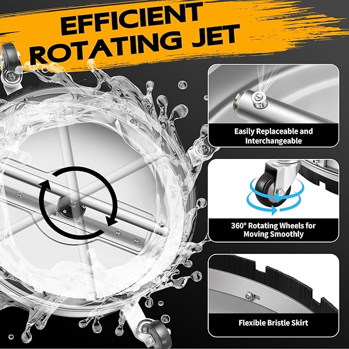 20" Pressure Washer Surface Cleaner with 4 Wheels and Dual Handle, Power Washer Attachment for Cleaning Concrete, Patio, Sidewalk, Deck and Driveways - PWS 20
