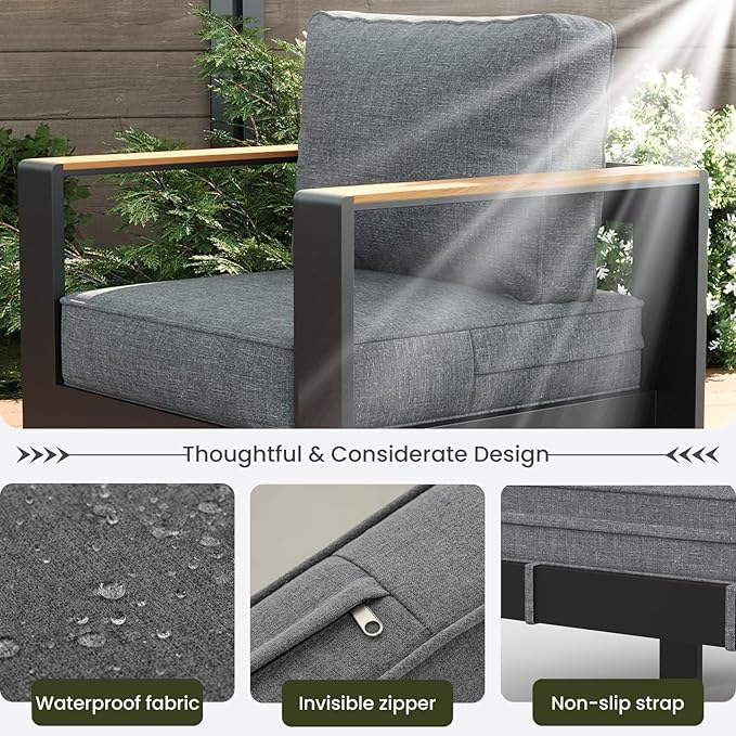 LayinSun 4 Piece Aluminum Outdoor Furniture Set with Coffee Table, Outside Patio Deep Seating Conversation Set with Upgraded Washable Thick Cushion